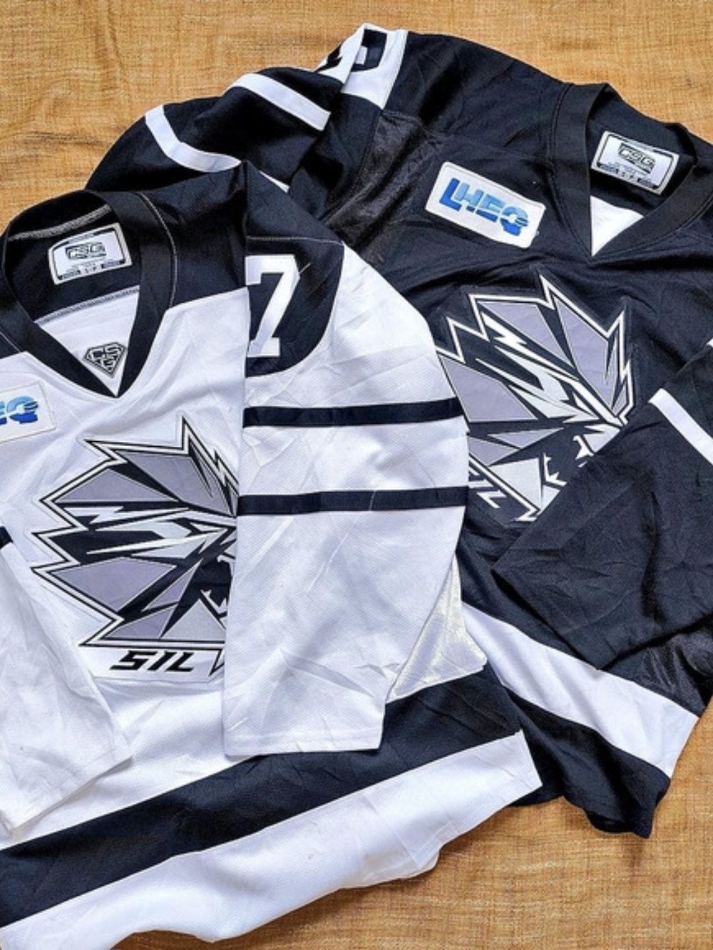 CSG Sports Made In Canada Hockey Jersey Black & White Small Like New x 2